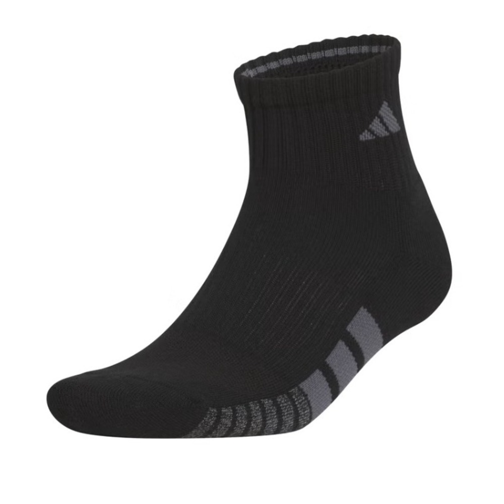 NWOT Adidas Men's L Black Grey Cushioned Quarter Socks 3-Pack Cotton Blend